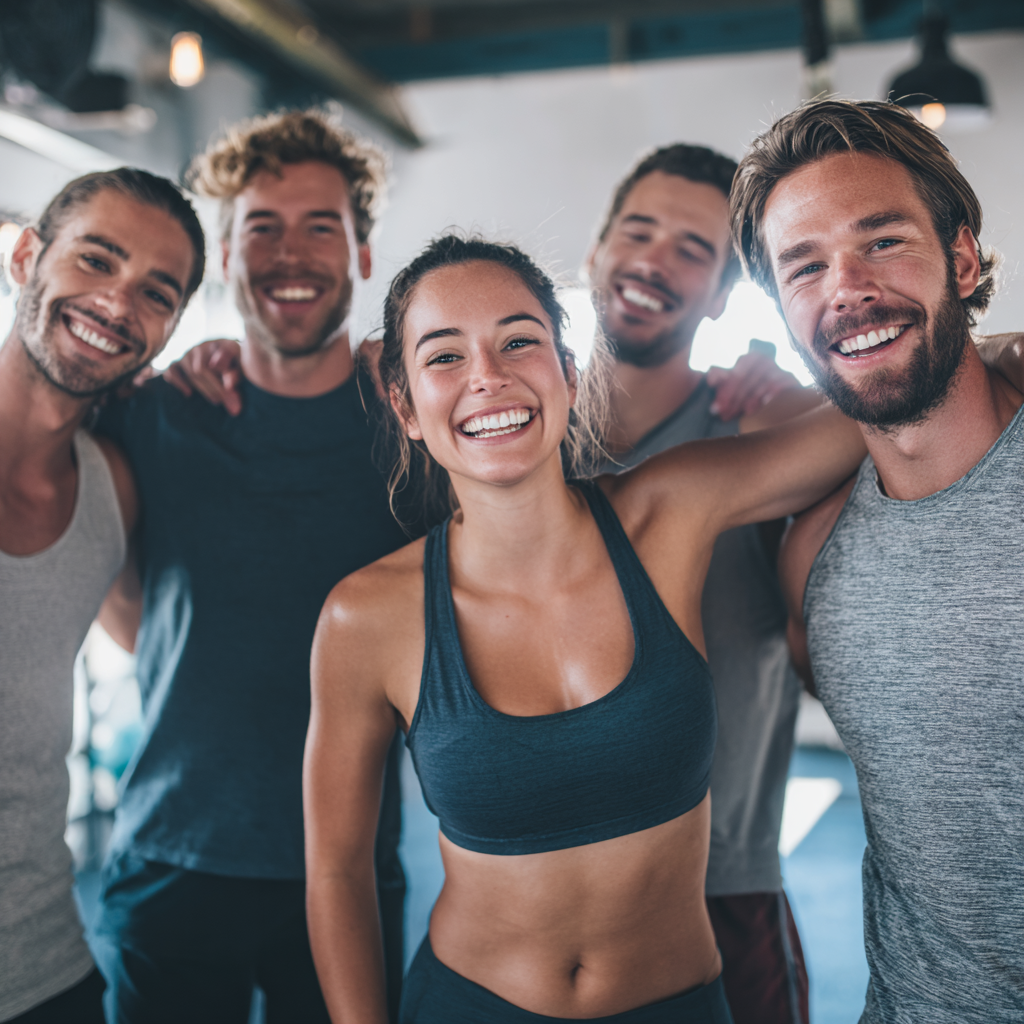Romanian adults of various ages engaging in strength training exercises in a modern gym environment, showing proper form and focused determination