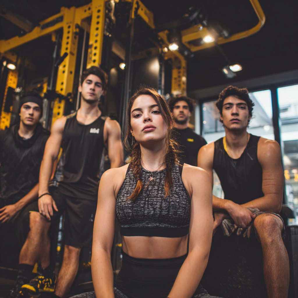 Middle-aged Romanian man and woman demonstrating progressive strength exercises with weights in a well-equipped fitness facility