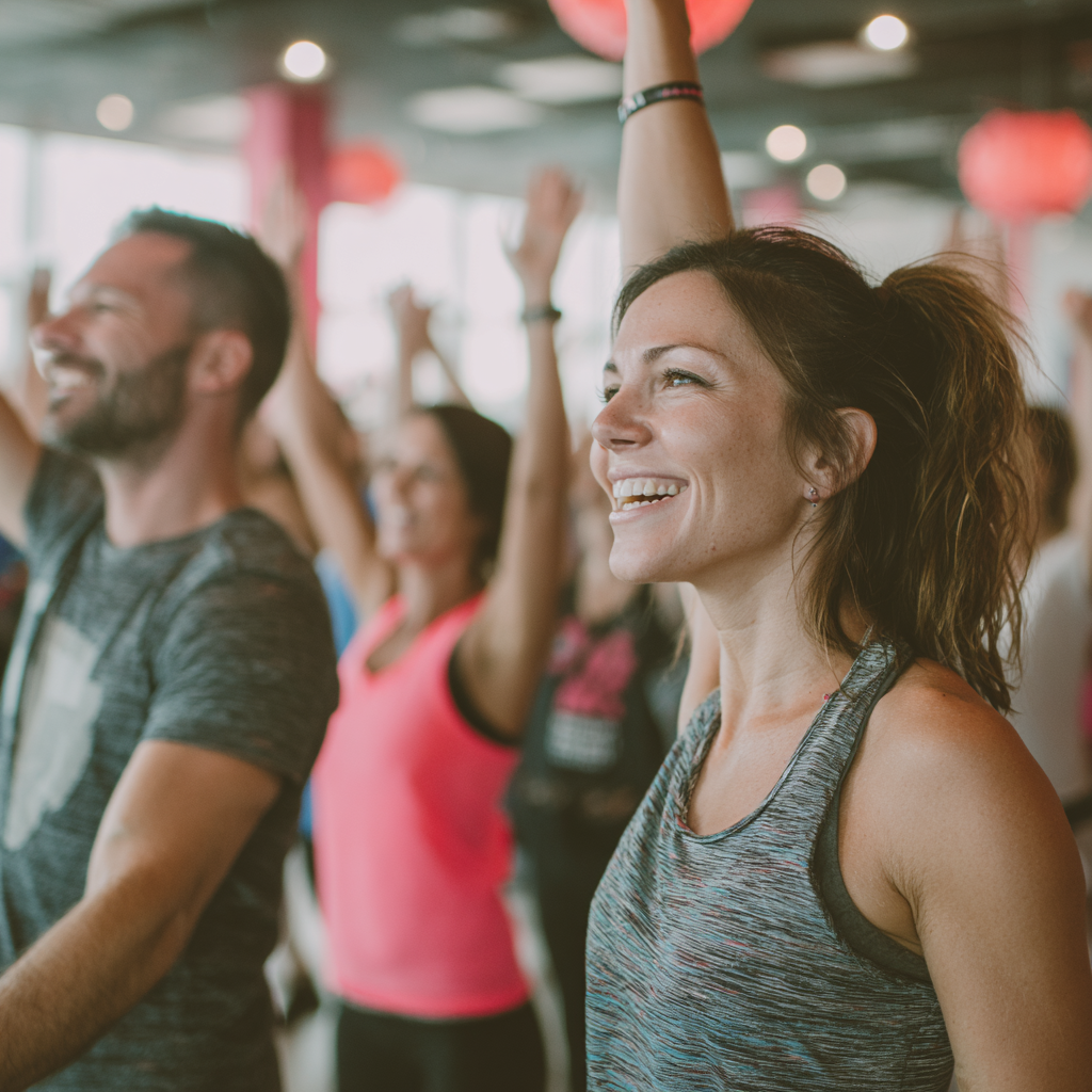 Romanian adults of different ages performing joint-friendly exercises with proper form, focusing on mobility and strength in a supportive gym environment